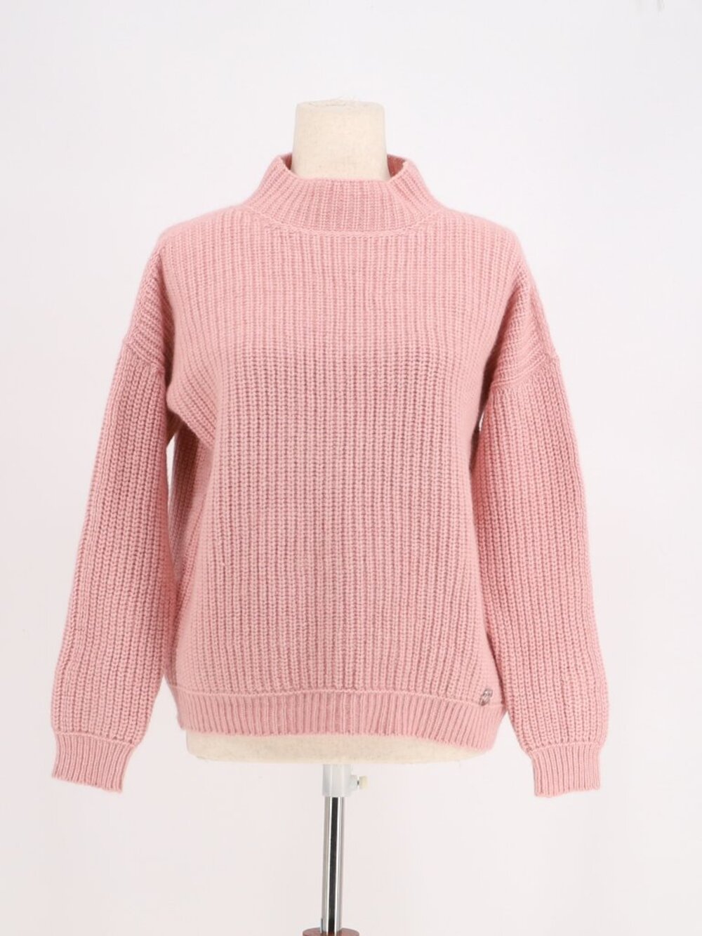 BONZ Wool Silk Blend Mockneck Chunky Knit Sweater in Blush Pink Size S